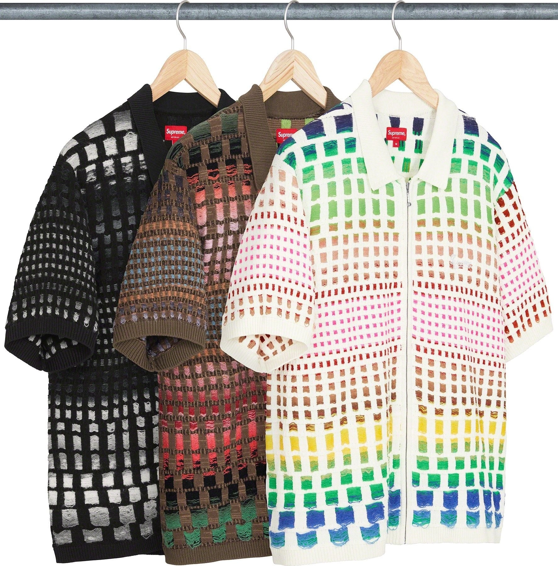 Gradient Grid Zip Up Polo